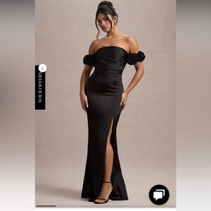 Black Satin Floral Bardot Maxi Dress